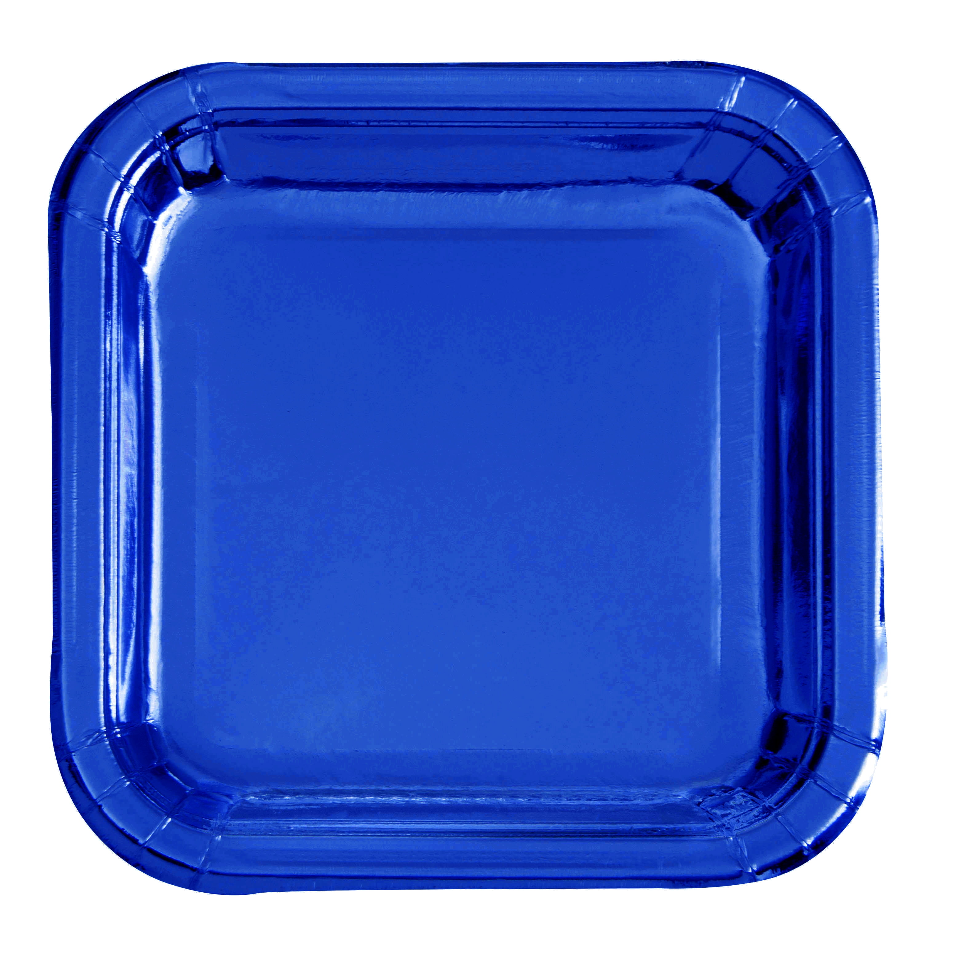 Square Paper Plates, 7 in, Cobalt Blue Foil, 10ct