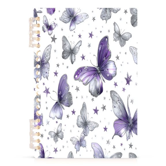 Notebook 8.3x5.7x0.4 Inch Journey Note Diary Hardcover Notebook 60 Pages,80g Paper Writing Smooth and Not Easy to Break Light Purple Butterfly