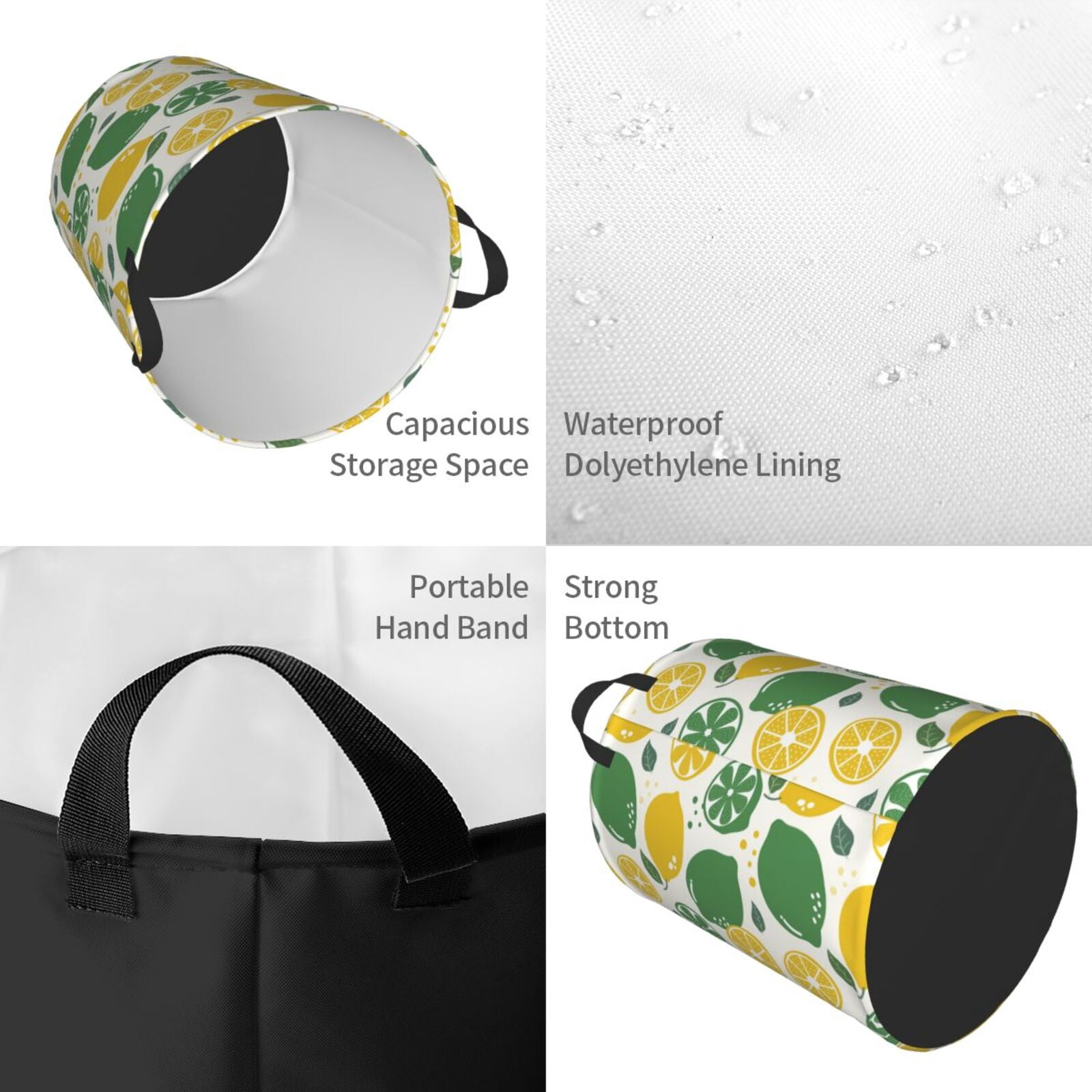 Large Laundry Basket with Handles - Cute Limes Yellow Green Leaves Kids Baby Dirty Clothes Laundry Hamper for Bedroom Aesthetic