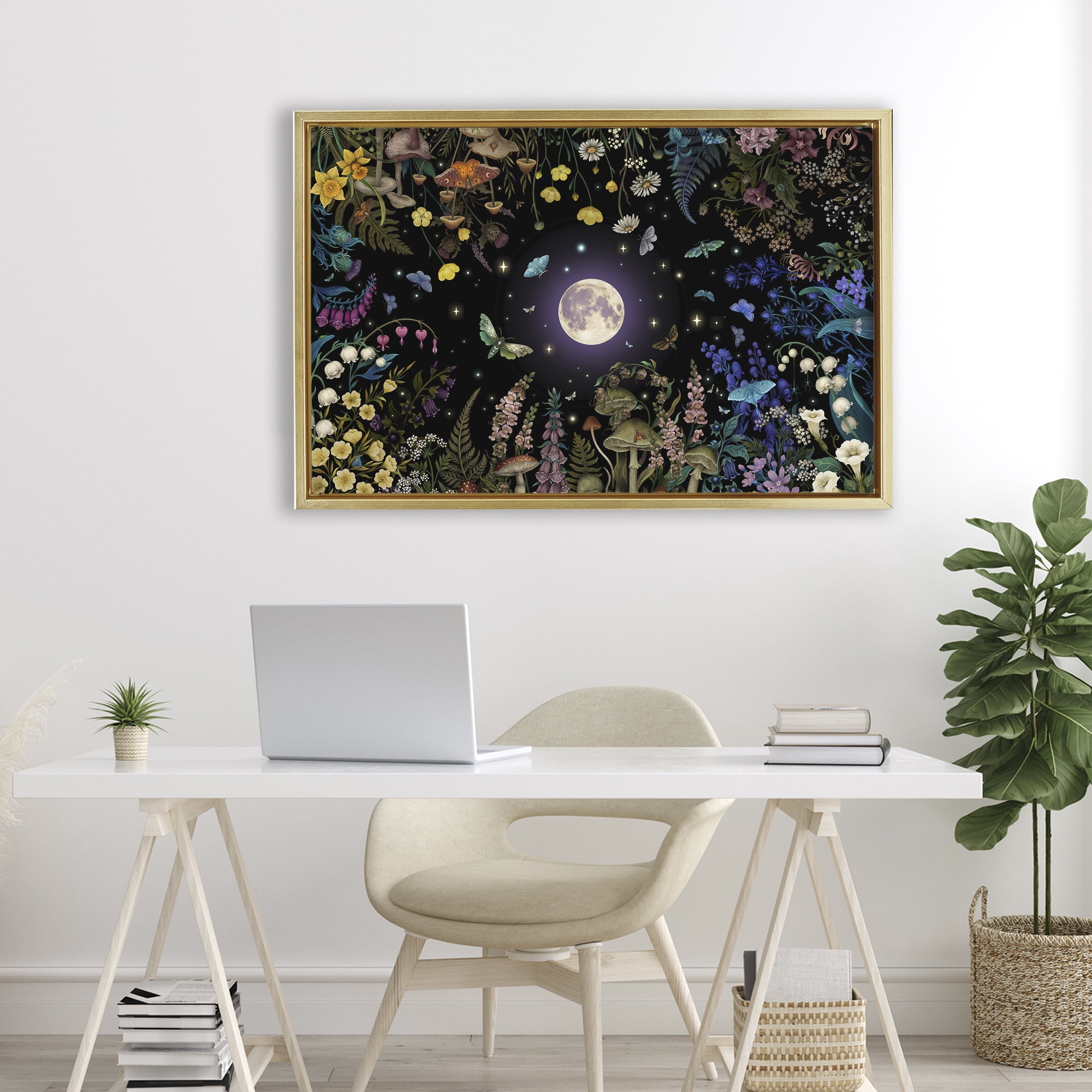 Stupell Industries Night Garden with Moth Gold Framed Floater Canvas Wall Art, design by Episodic Drawings