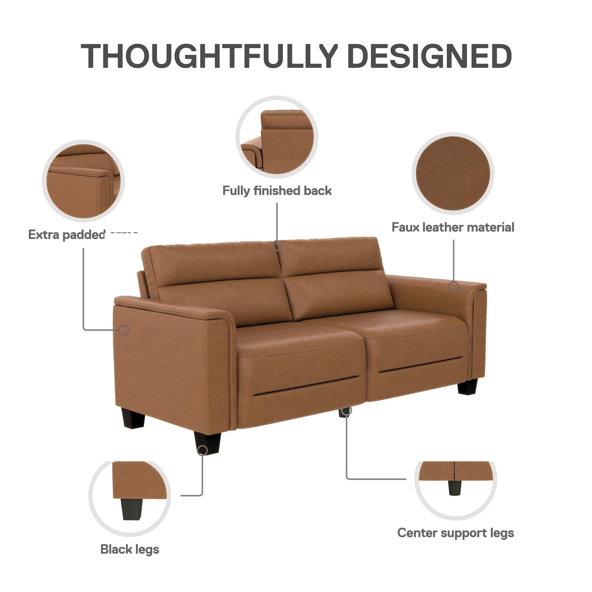 Mainstays Williamson 75.5" Sofa, Brown Faux Leather