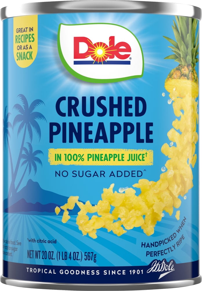 Dole Canned Crushed Pineapple Fruit In 100% Pineapple Juice 20 oz - 5 Pack
