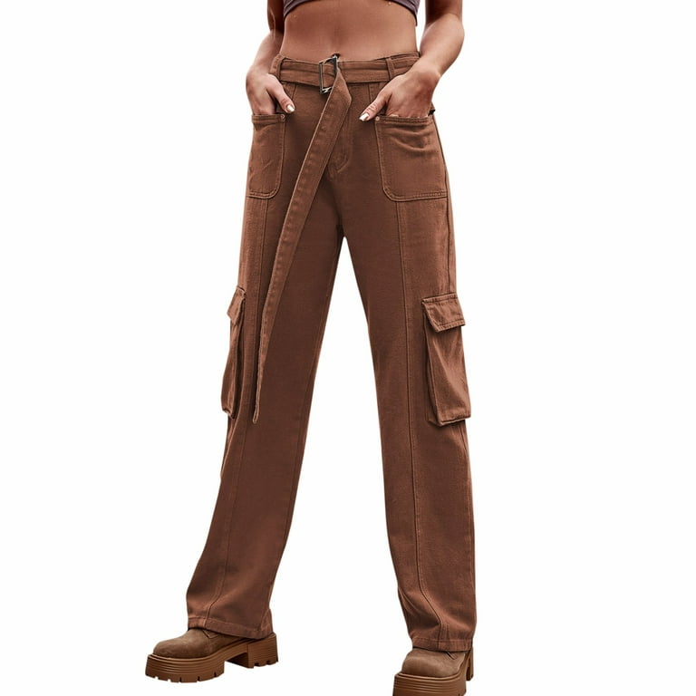 Xinqinghao Baggy Sweatpants For Women Women Casual Fashion High Waisted Cargo  Pants Wide Leg Casual Denim Pants Trouser Womens Lounge Pants Brown M 