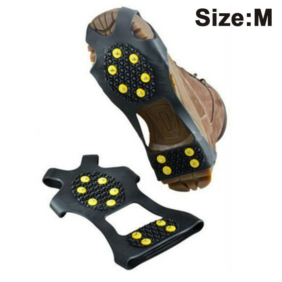 Ice Cleats, Ice Grips Traction Cleats Grippers Non-Slip Over Shoe/Boot Rubber Spikes Crampons with 10 Steel Studs Crampons,M