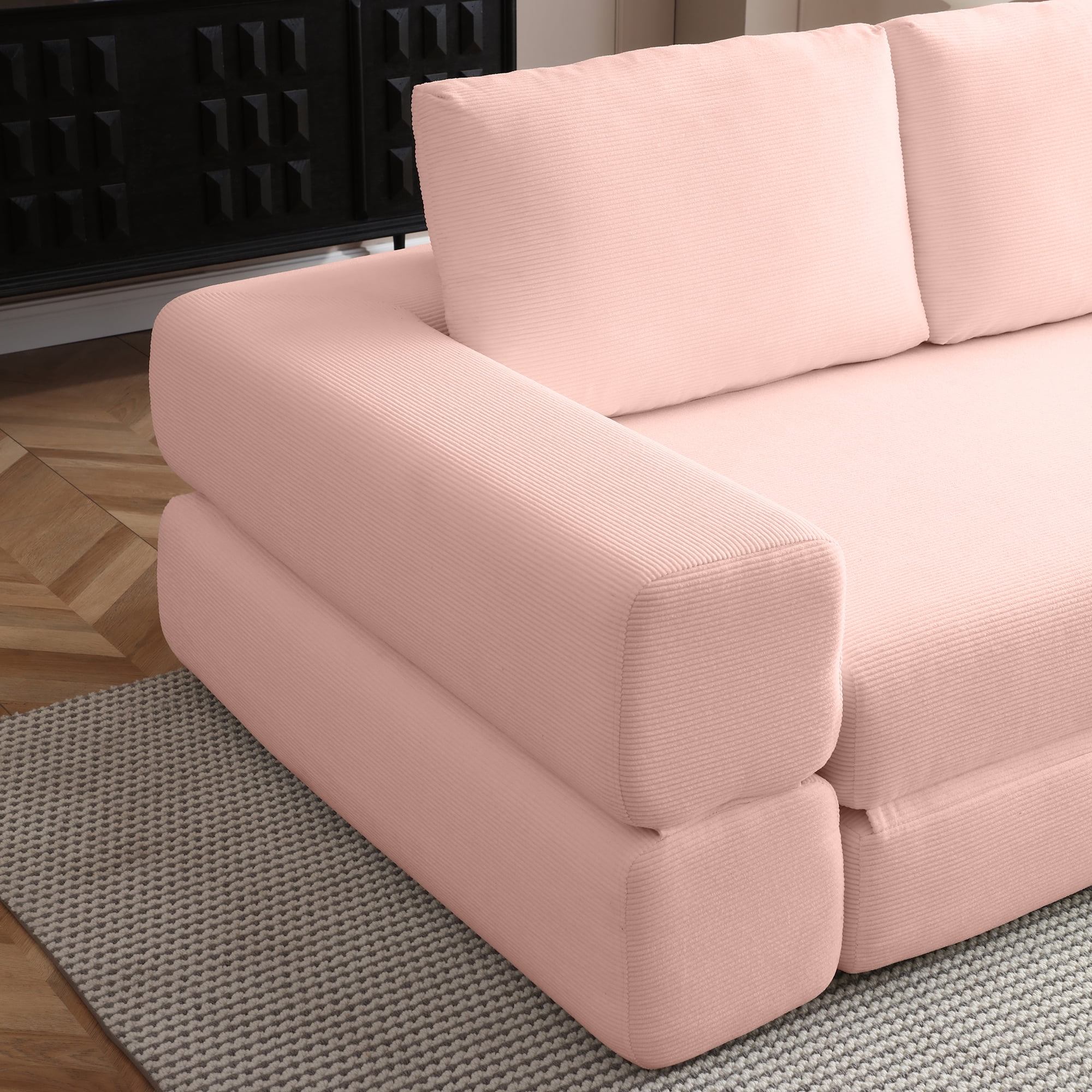 81-Inch Convertible Sofa Bed with Pillows, 3-in-1 Folding Floor Couch and Corduroy Futon Sleeper Mattress for Living Room and Bedroom, Pink