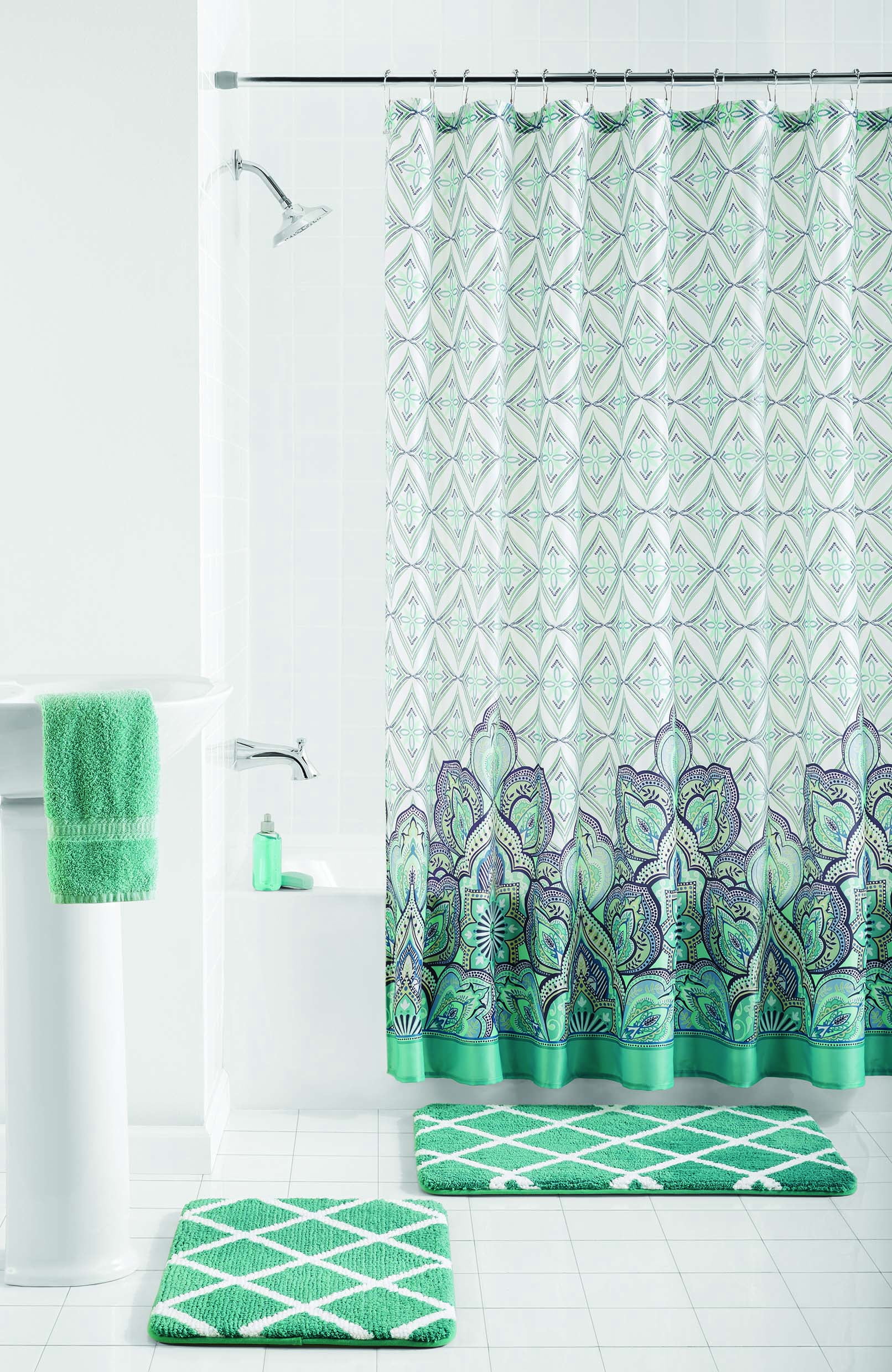 shower curtain and rug to match