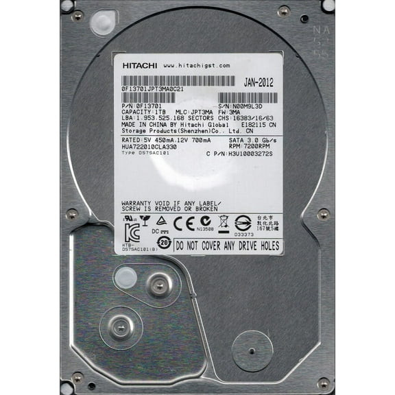 Hitachi HUA722010CLA330 P/N: 0F13701 MLC: JPT3MA 1TB