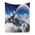 thumbnail image 1 of Fantasy Soft Flannel Fleece Throw Blanket, Celestial View of Snow Capped Mountains and Alien Planet Print, Cozy Plush for Indoor and Outdoor Use, 50" x 70", White and Navy Blue, by Ambesonne, 1 of 5
