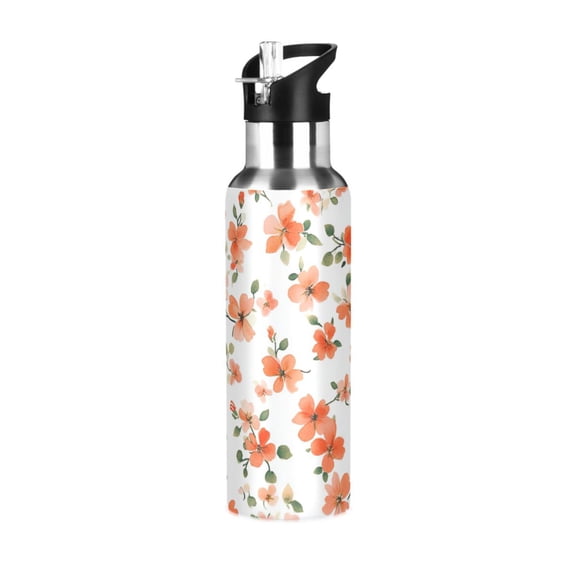 Yayeee 20oz Insulated Water Bottle Double Wall Stainless Steel with Flip Straw Lid, Small Floral Blooms