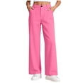 thumbnail image 2 of Sevevn Big Girls Wide Leg Dress Pants Casual High Waist Straight Trousers Button Work School Uniform Pants Loose Fit Back to School Business Casual Slacks Hot Pink 11 Years, 2 of 8
