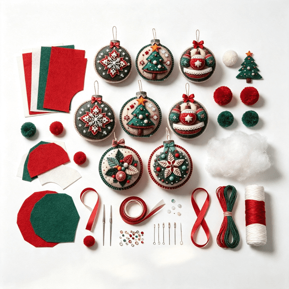 Christmas Embroidery Kit, 12PCS DIY Ornament Set for Beginners | 6PCS pre-printed embroidery kit with threads, needles and ribbons for beginner Christmas ornaments