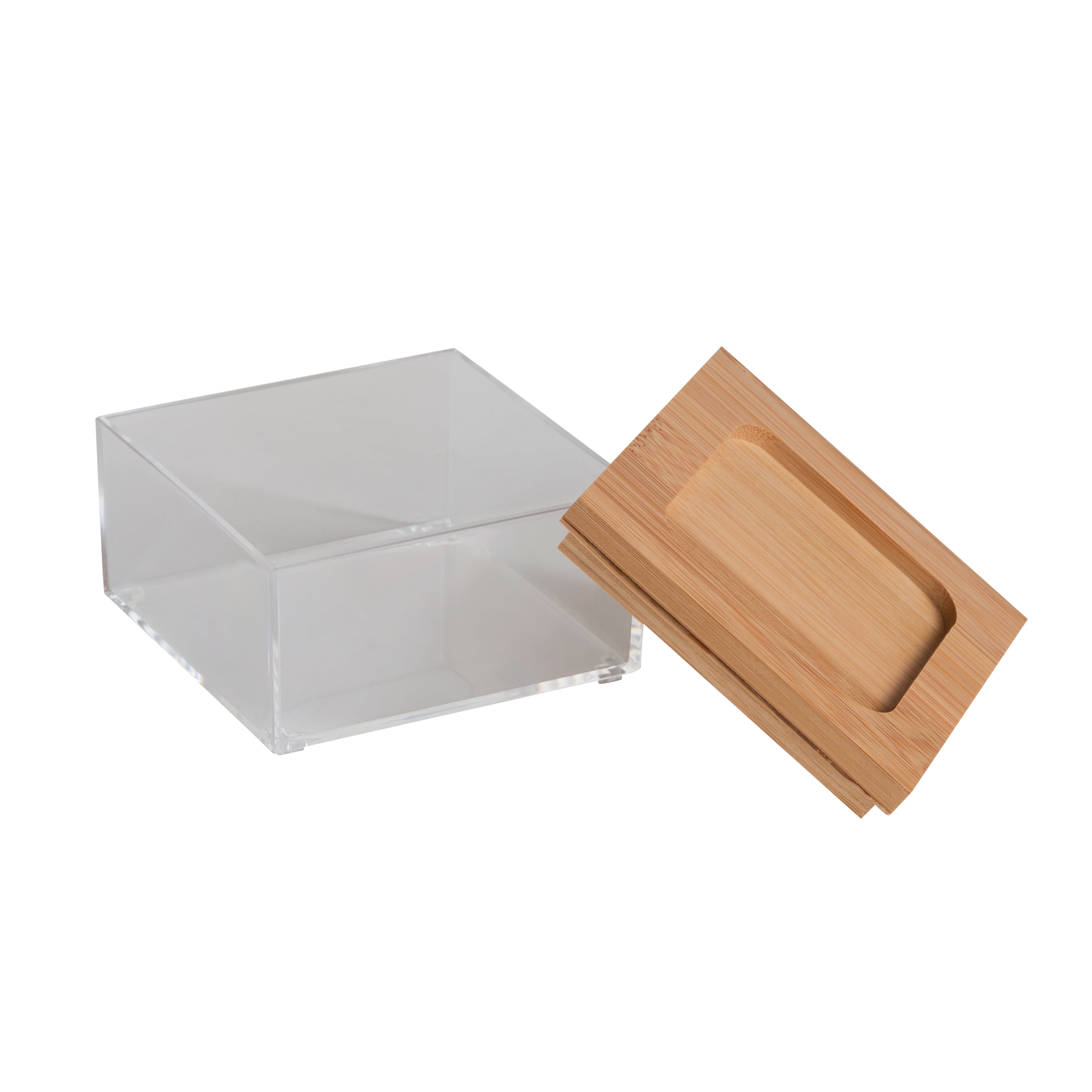 Simplify Square Clear Jewelry and Cosmetic Organizer Box with Bamboo Lid