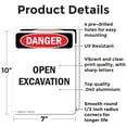 thumbnail image 2 of (2 Pack) Open Excavation OSHA Danger Sign 7 Inch X 10 Inch Indoor / Outdoor Rust-Free Aluminum Metal Signs for Workplace, Workshop, and Construction Site, Made in the USA, 2 of 8