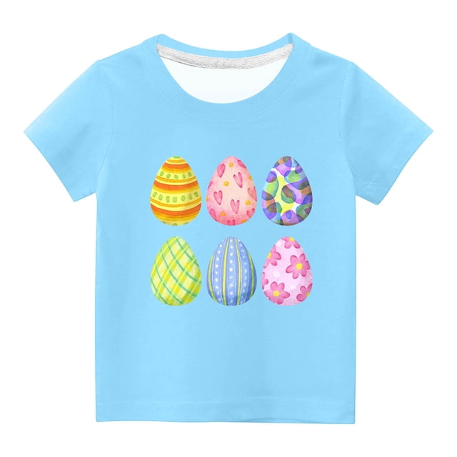 Cadeaux de Pâques pour Enfants, Enfants Garçons Filles Imprimé Ufs de Pâques Mignon Col Rond Manches Courtes