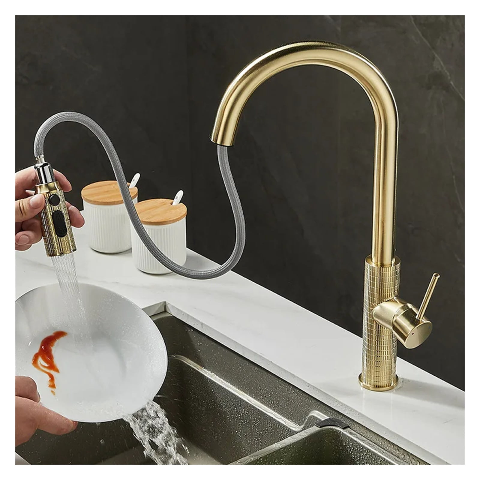 Kitchen Faucet Brass Gunmetal Gray Pull-out Faucet, Jitchen Sink Universal 360 Retractable Hot And Cold Water Sink Faucet ,Versatile Features