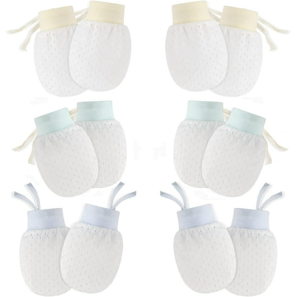 QUETO Mitaines pour nouveau-nés Mitaines anti-rayures 6 paires de gants en coton réglables résistants aux rayures pour nourrissons et tout-petits Convient aux bébés de 0 à 10 mois