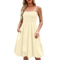 thumbnail image 3 of ZVAVZ Robes d'Été pour Femmes 2025 Vacances Maxi, Robe à Bretelles Spaghetti Smockée Couleur Unie Boho Sac Jupe Midi Décontractée Beige,m, 3 of 7