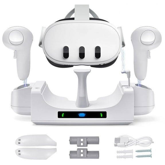 Charging Dock Stand for Meta Quest 3, with 2 Rechargeable Batteries,Battery Cover, Dual-use Wall Mount Charging Dock Station for Quest 3-White