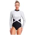 thumbnail image 4 of Hansber Women Rhythmic Gymnastic Leotard Sequin Figure Bodysuit Cutout Back Ballerina Dance Outfits White S, 4 of 6