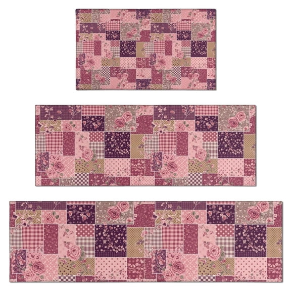 Pioneer Flower Floral Print Pattern Kitchen Rugs Sets Of 3,Kitchen Runner Rugs Non Skid Washable,Decorative Kitchen Floor Mats for Kitchen,Sink,Laundry,17X30 Inch 17X47 Inch 17X59 Inch