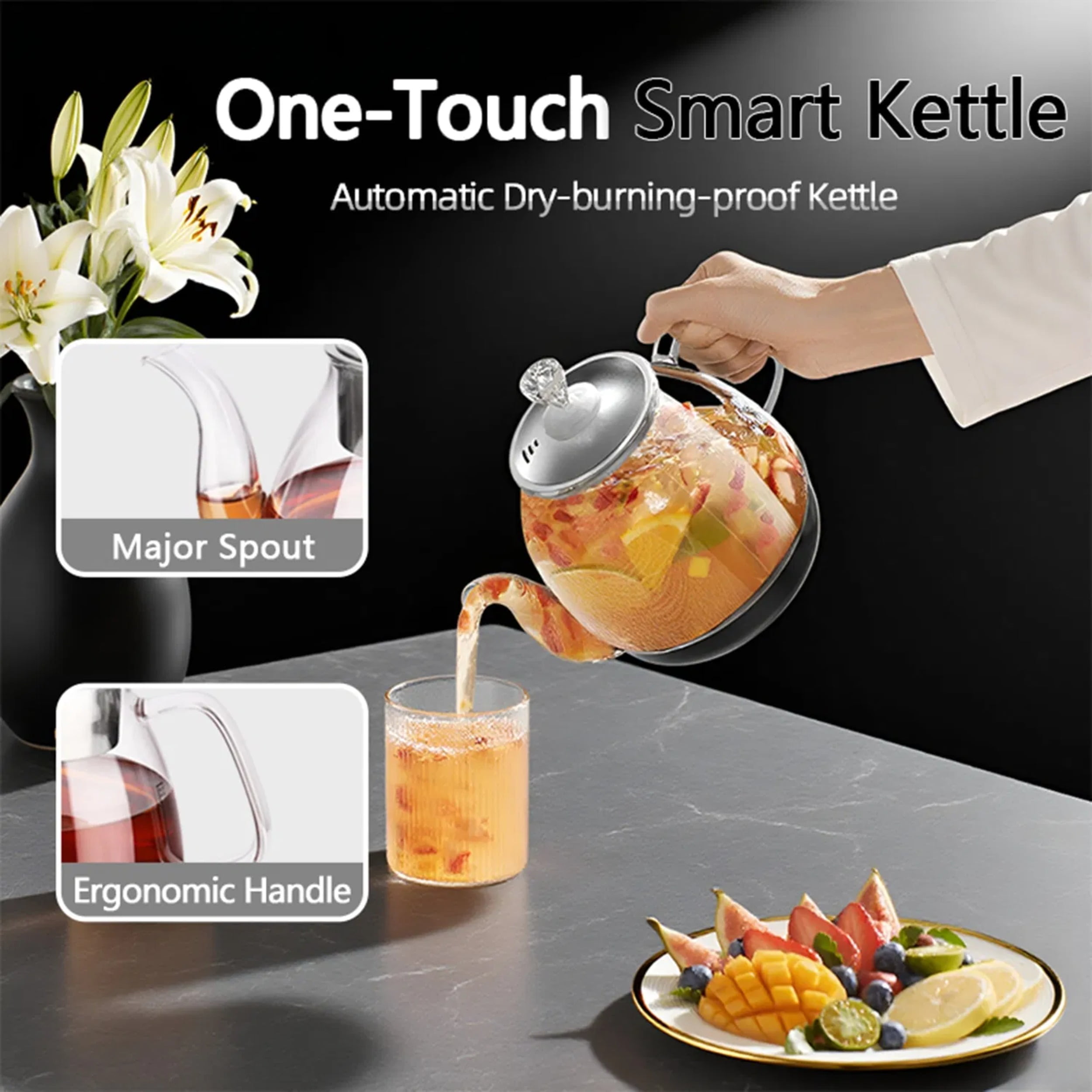 Multi-functional Transparent Teapot, Integrated Boiling and Brewing Electric Kettle, Quick Heating, with Stainless Steel Filter Screen, Suitable for Tea Rooms, Kitchens, and Offices.