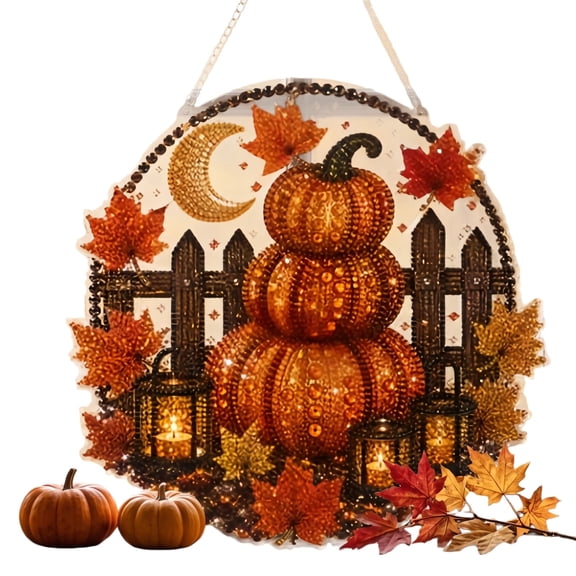 PLPPYFS Thanksgiving Hanging Diamond Art Kits for Adult, Fall Diamonds Art Hanging, Acrylic Diamonds Art Suncatcher Board, for Farmhouse Autumn Thanksgiving Party Home Decorations (No Assembly!!!)