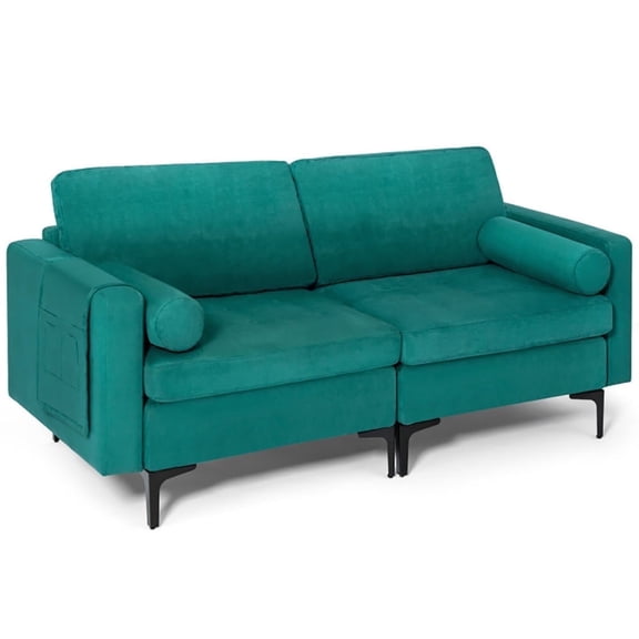 Demi Bonn Loveseat Sofa, Modern Loveseat Sofa with 2 Bolsters and Side Storage Pocket, for Living Room, Bedroom, Teal