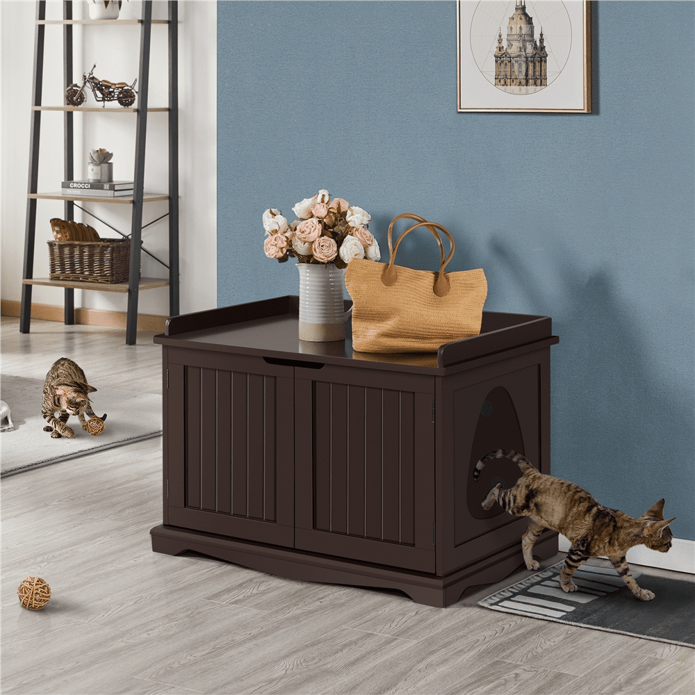 Alden Design Wooden Pet Litter Box End Table with Door, Espresso Finish