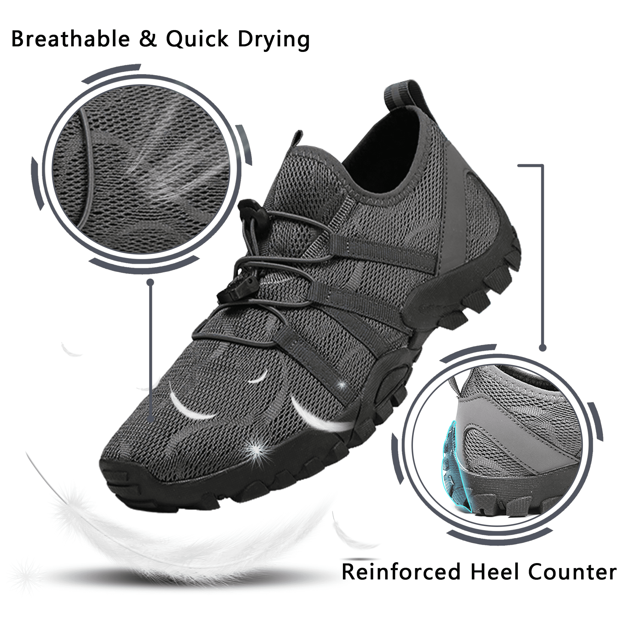 Stepedia Athletic Water Shoes for Women Men Quick Dry Outdoor Aqua Beach Shoes for Walking Hiking Boating, Dark Gray