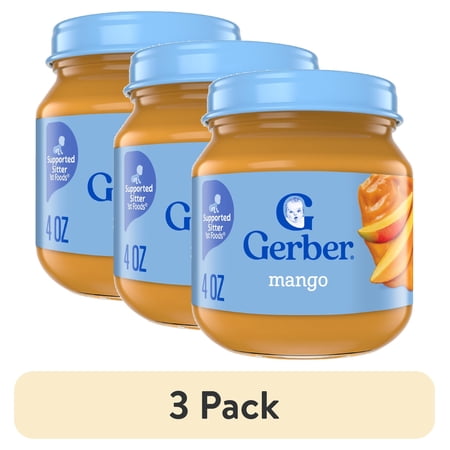 (3 pack) Gerber 1st Foods Natural for Baby Baby Food, Mango, 4 oz Jar