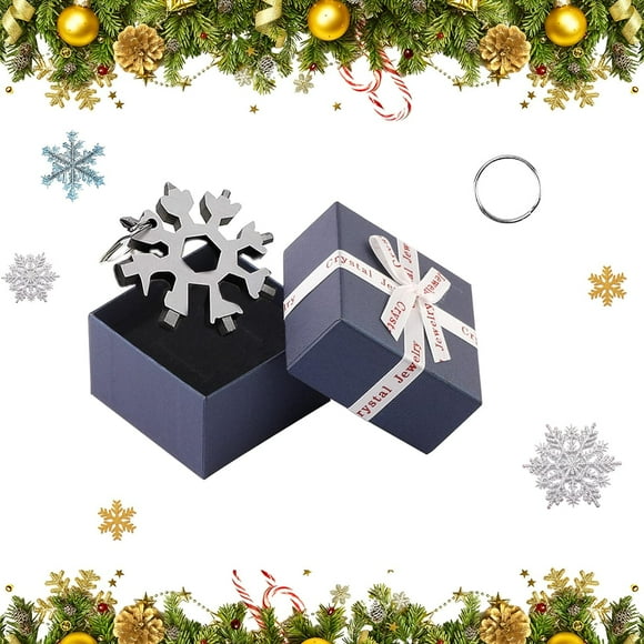 HAHADAXA Snowflake Multi-Tool,18 in 1 Snowflake Tool,Stainless Steel Snowflake Multitool for Outdoor Travel Camping, Gadgets Gift for Men,with a Gift Box and a Key Ring (Silver)