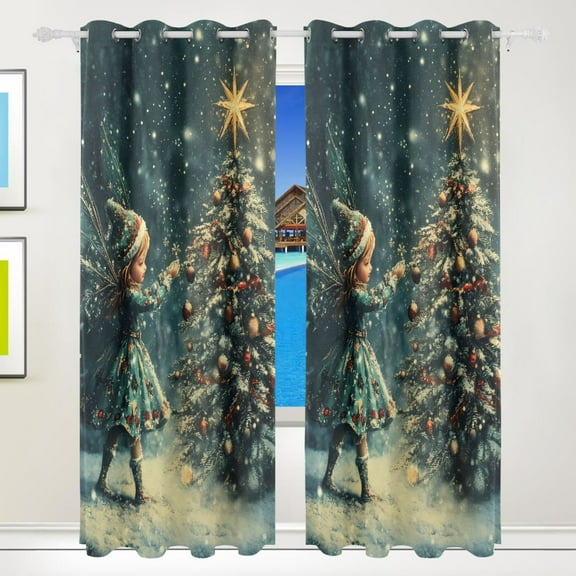 Fairy and Christmas Tree Blackout Curtains 84 inch Length 2 Panels Grommet Drapes for Bedroom Living Room 84x55