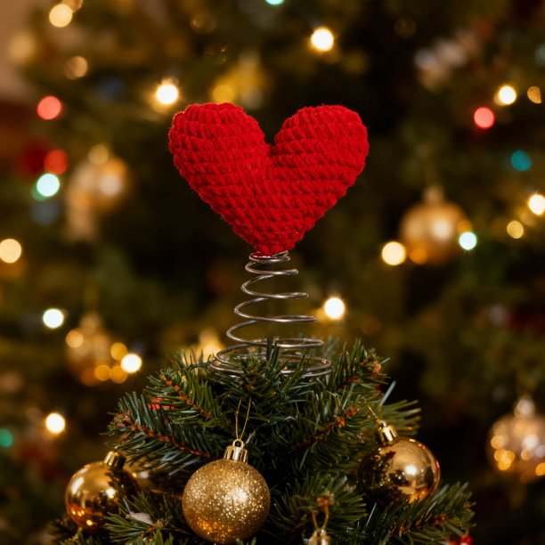 Adorno Navideño de Punto con Forma de Corazón | Adorno Duradero para Árbol de Navidad | Adorno Navideño Ligero con Forma de Corazón para Coronar o Centro de Mesa | Regalo Ideal de Navidad para La Fam