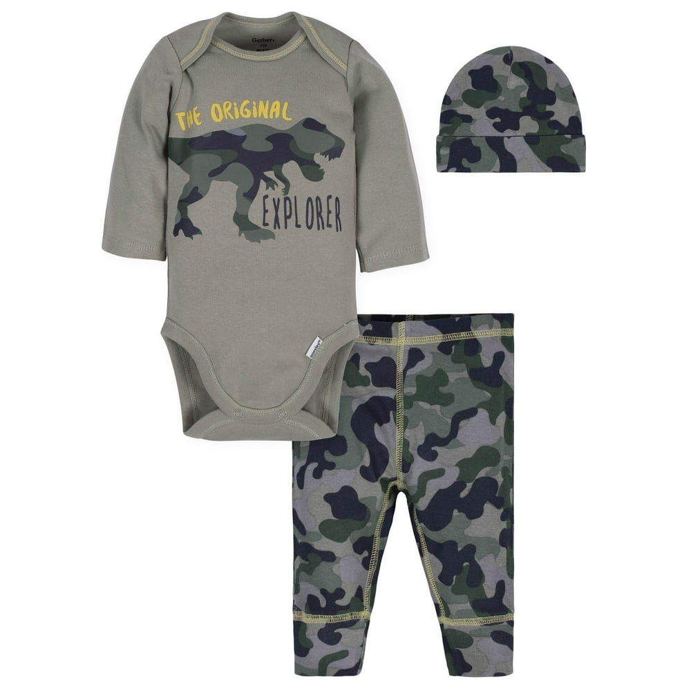 Gerber Gerber Onesies Bodysuit, Active Pant, and Cap Outfit Set, 3Piece (Baby Boys) Walmart