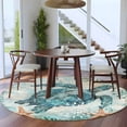 thumbnail image 4 of Teal Sea Turtle Coastal 7ft Round Rug, Nautical Summer Beach Starfish Non-Skid Rubber Backing Large Area Rugs - Living Room Bedroom Home Office, Indoor Floor Mat Carpets Washable Rug, 4 of 9