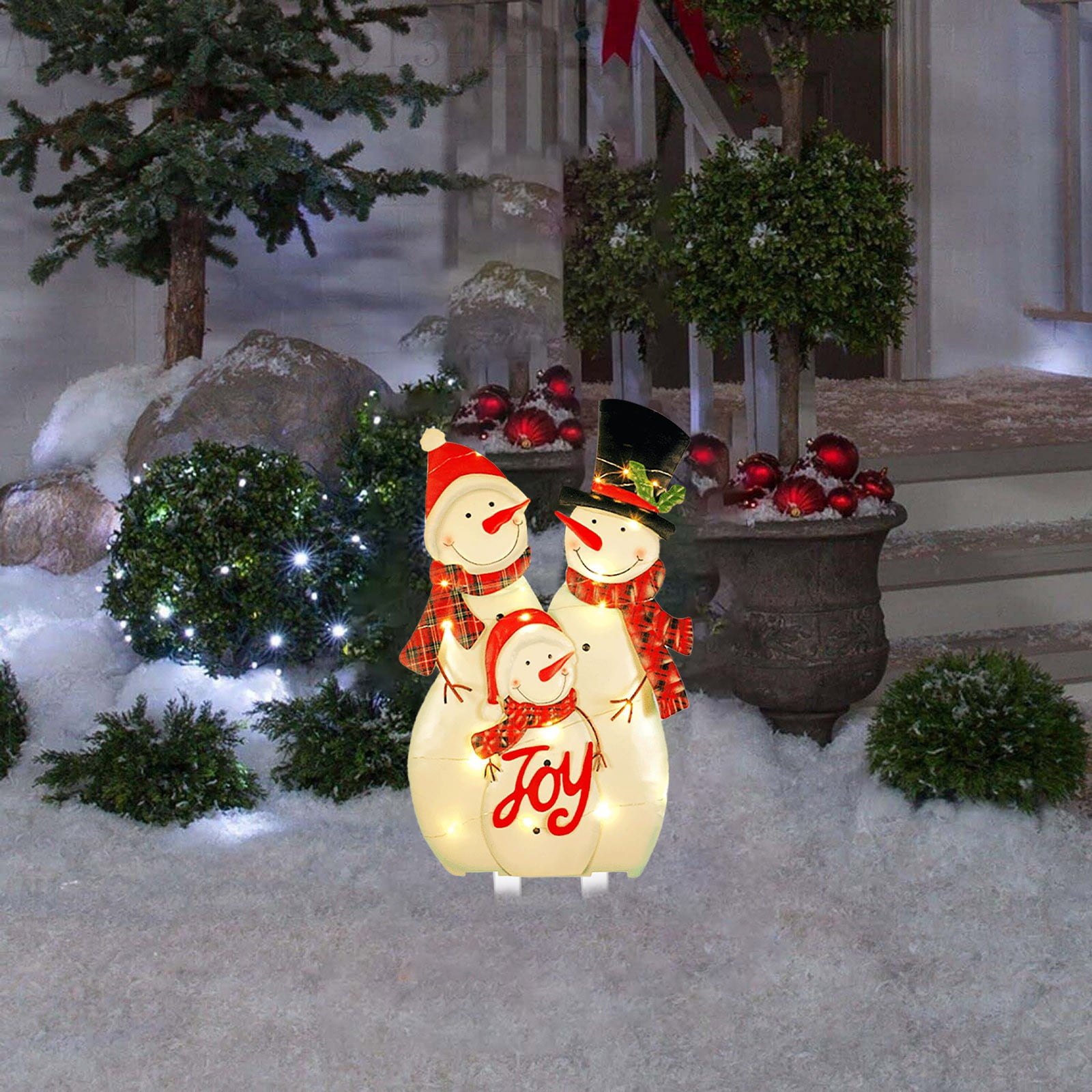 Jardin Décoration De Noël En Plein Air En Plastique Mignon Noël Bonhomme De Neige Signe Jardin Fête De Noël Fournitures Chaîne Lumières En Métal Extérieur Signe Pour La Maison