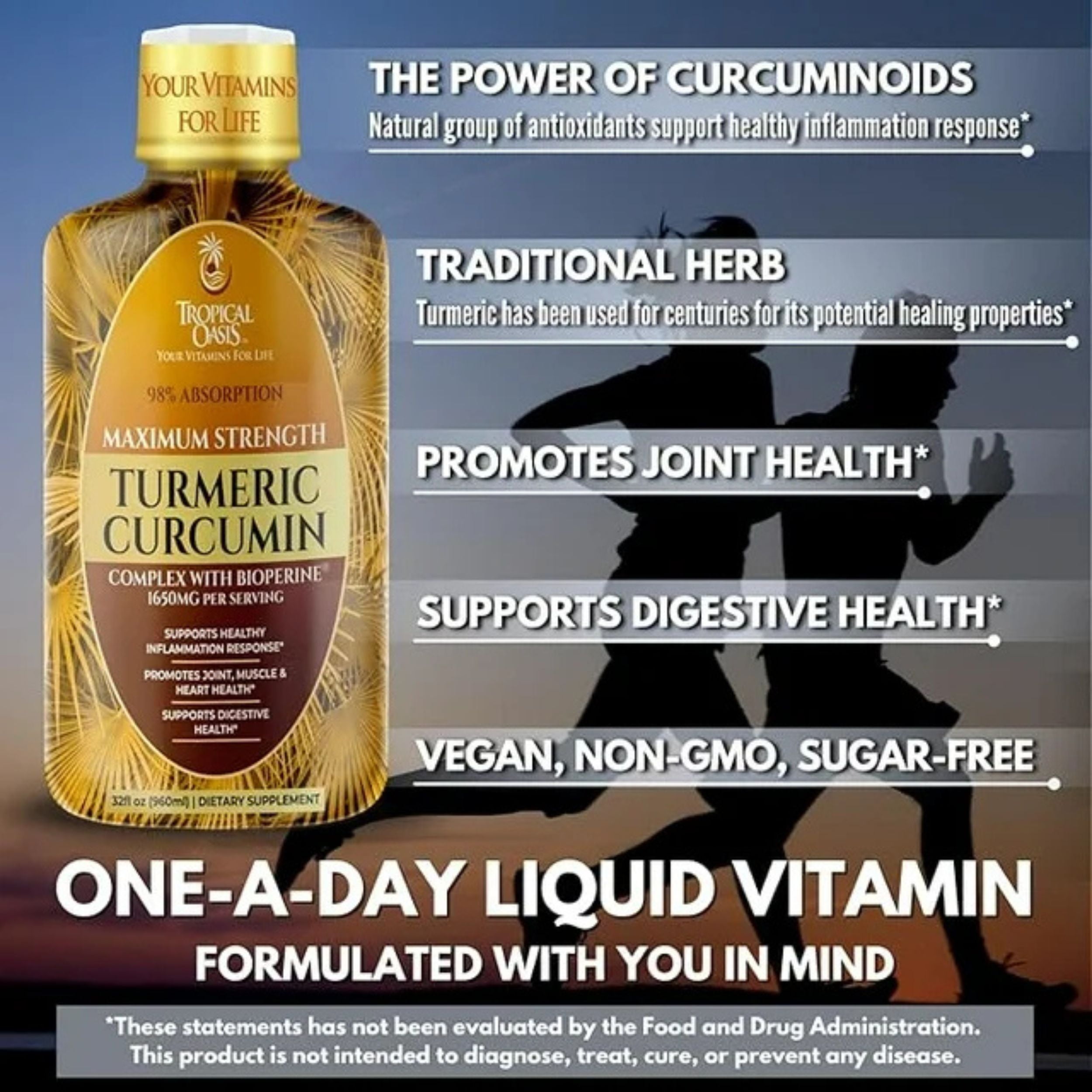 Tropical Oasis Turmeric Curcumin Complex with BioPerine, 32 oz, 32 Servings