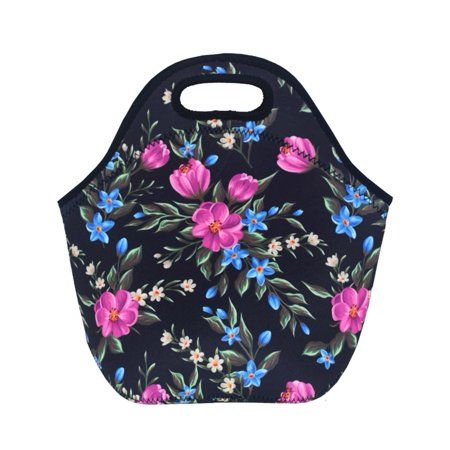 - Tayyakoushi Flowers Neoprene Lunch Bag Insulated Lunch Box Tote for Women Men Adult Kids Teens Boys Teenage Girls Toddler, Black
