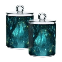 Yayeee 2 Pack Qtip Holder Bathroom Cotton Swab Canister with Lid Clear Dispenser Set, Magical Forest