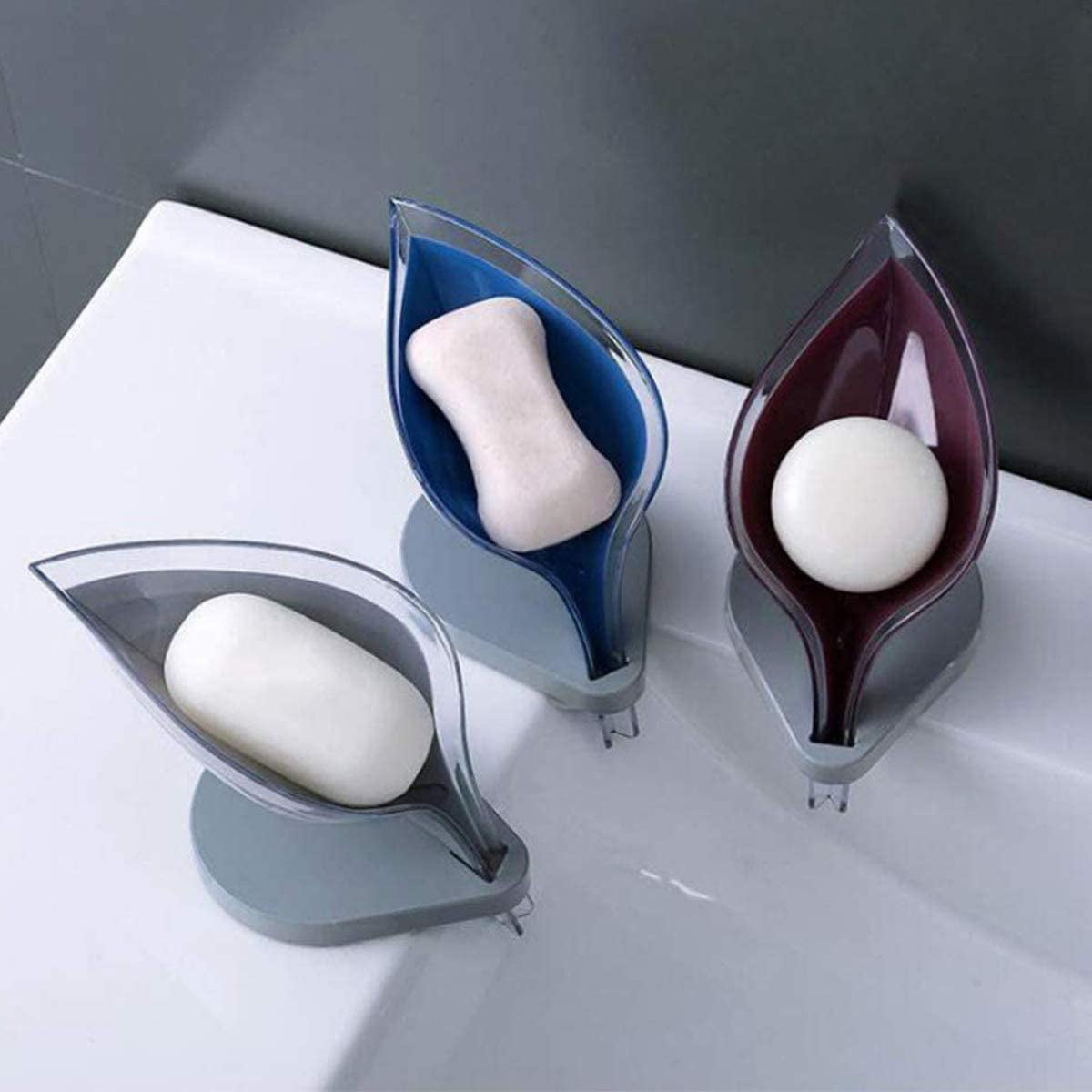 Soap Holder Leaf-Shape Self Draining with Suction Cup for Shower Bathroom 