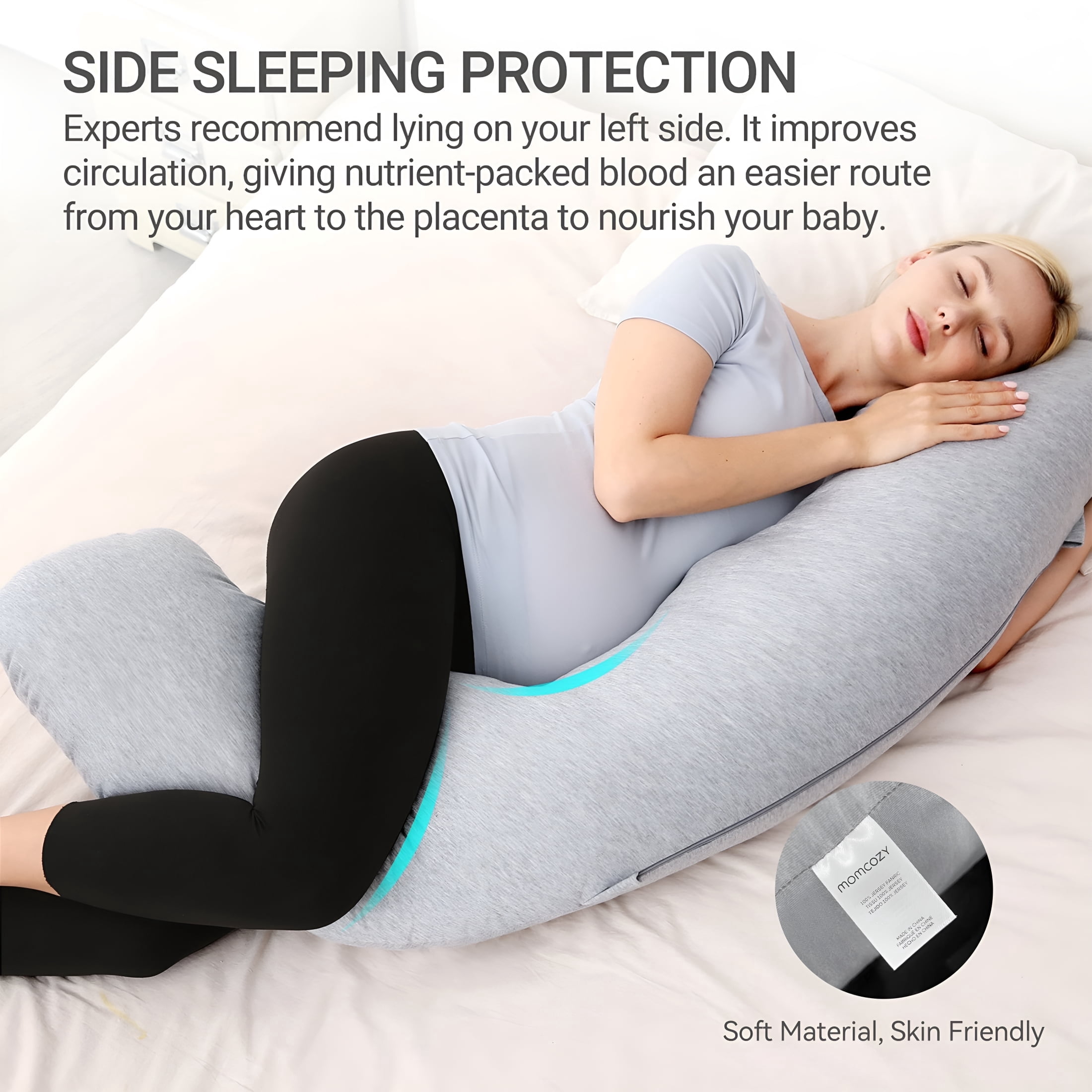 XIBUFE 2026 New J Shaped Pregnancy Pillows for Side Sleeping,Maternity Body Pillows for Pregnancy with Jersey Cover,Shaped Sleep Pillow,Gray