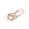 thumbnail image 2 of YgkuHd Women's Casual Flat Sandals Bohemian Style Twisted Braid Strap Floral Patterns Toe Post Adjustable Ankle Strap White,7, 2 of 7