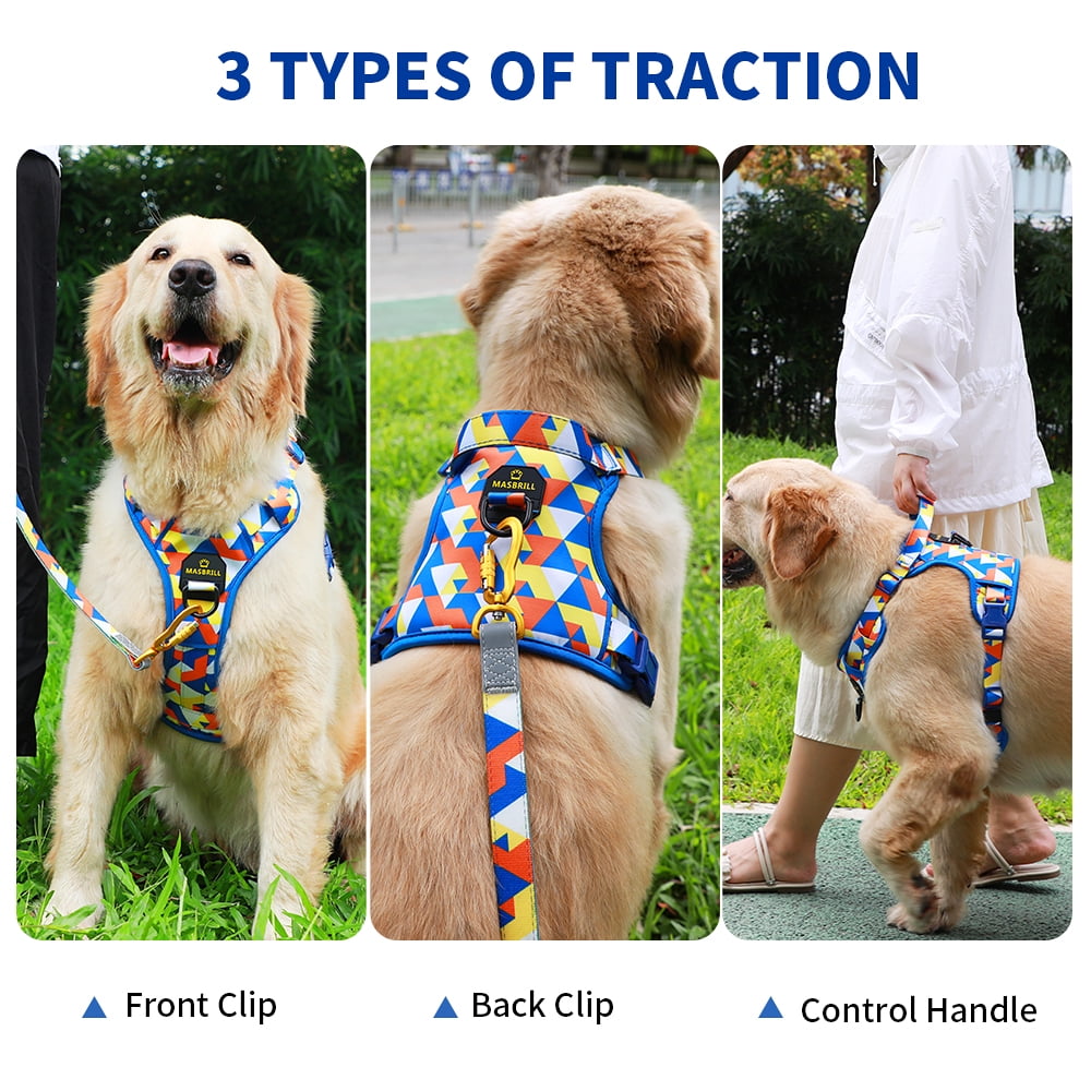 MASBRILL No Pull Dog Harness, Reflective Dog Vest with Handle No Choke Soft Padded Dog Harness for Small Medium Large Dog