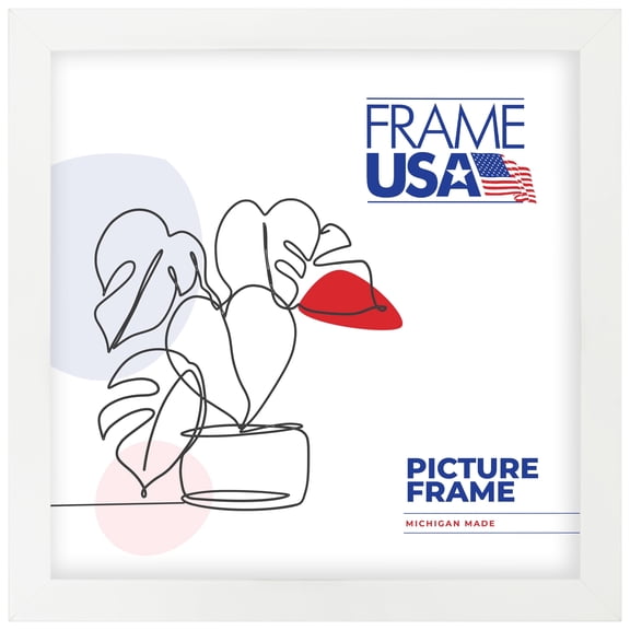 24x24 Picture Frame – White Simply Poly Style 205-20, 1.25 Inch Polystyrene Moulding, Includes Plexiglass and Backing – Wall Display Frame for Art, Posters, or Photos – Frame USA