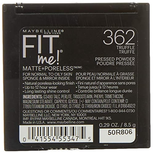 Maybelline Polvo Compacto Matificante Fit Me Matte + Poreless, Trufa, 0.793ml, 1 unidad