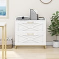 thumbnail image 7 of File Cabinet 2 Drawers Lateral File Cabinet with Charging Station for Letter/Legal/A4 Size Hanging Files, Large Wood File Storage Cabinets Printer Stand for Home Office, White and Gold, 7 of 7