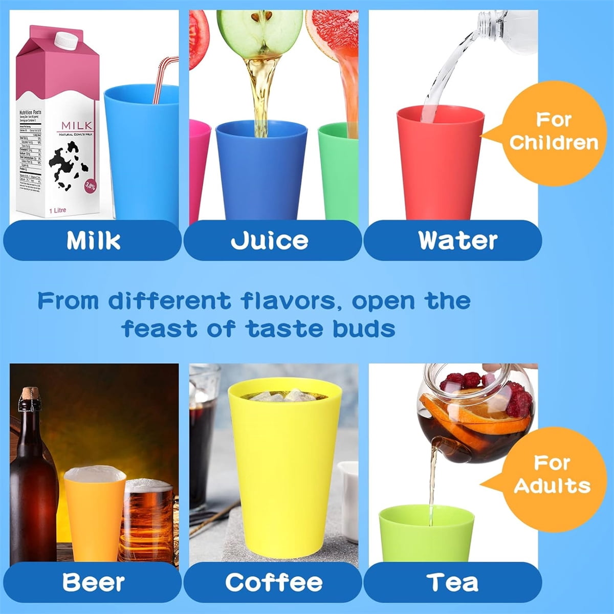 12 Pieces Kids Cups, Yayun 7oz Reusable Plastic Kids Drinking Cups, Stackable Plastic Tumblers, Colorful Summer Cups Set Water Glasses for Toddler Baby Children Adults (Multicolor)