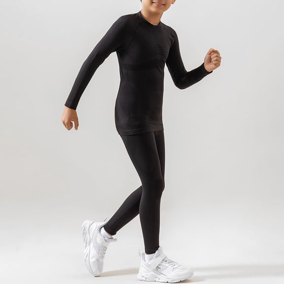 YMNXA Big Child Girls Boys Base Layer Outfits Elasticity Quick Drying Ski Breathable Warm Gradient Sets For Cold Weather Activities Black 10-12 Years