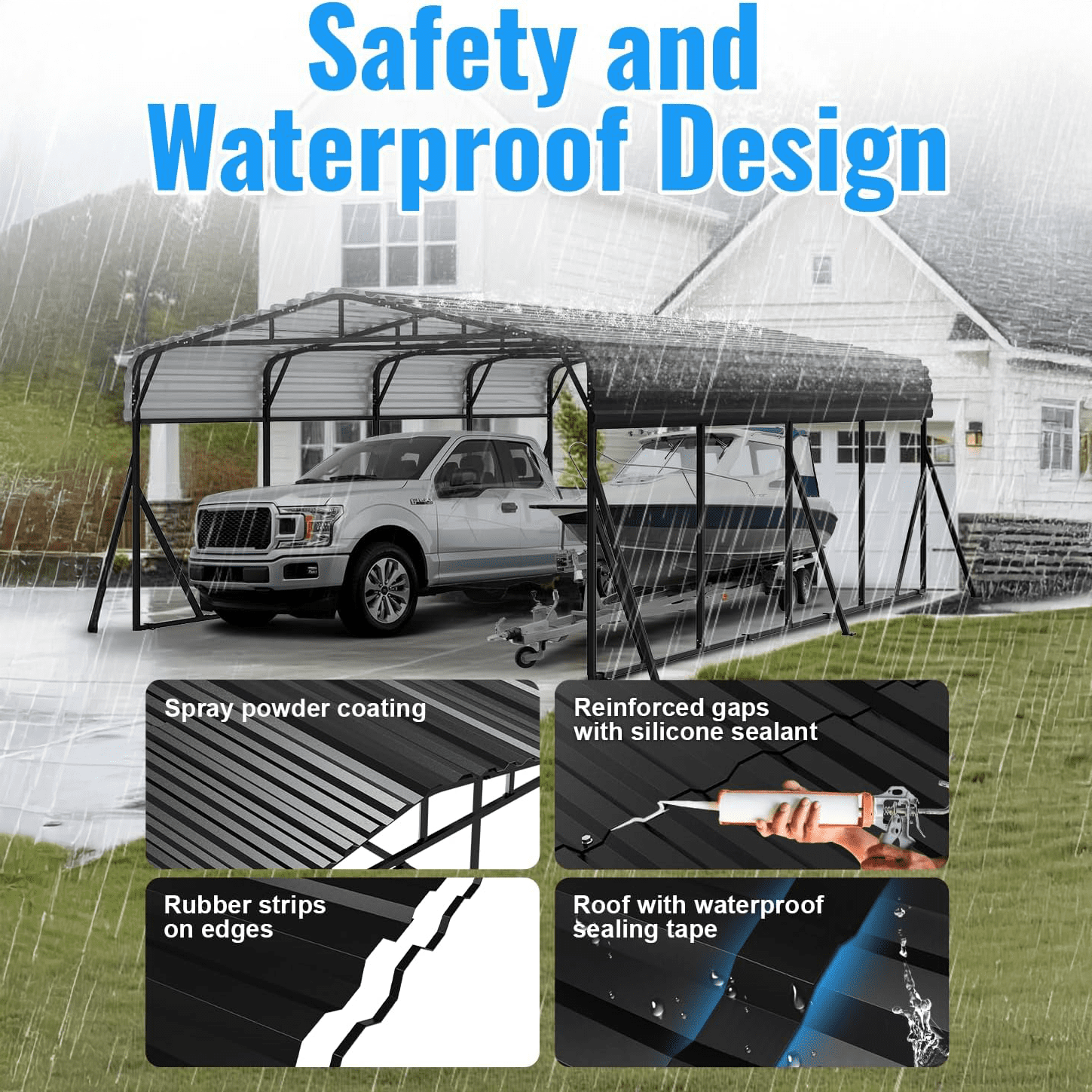 WUKHG 20x20FT Heavy Duty Metal Carport, Outdoor Car port Canopy with Iron Roof, Durable All-Weather Shelter for Cars, Trucks, Boats & Outdoor Equipment, Easy Quick-Install Assembly
