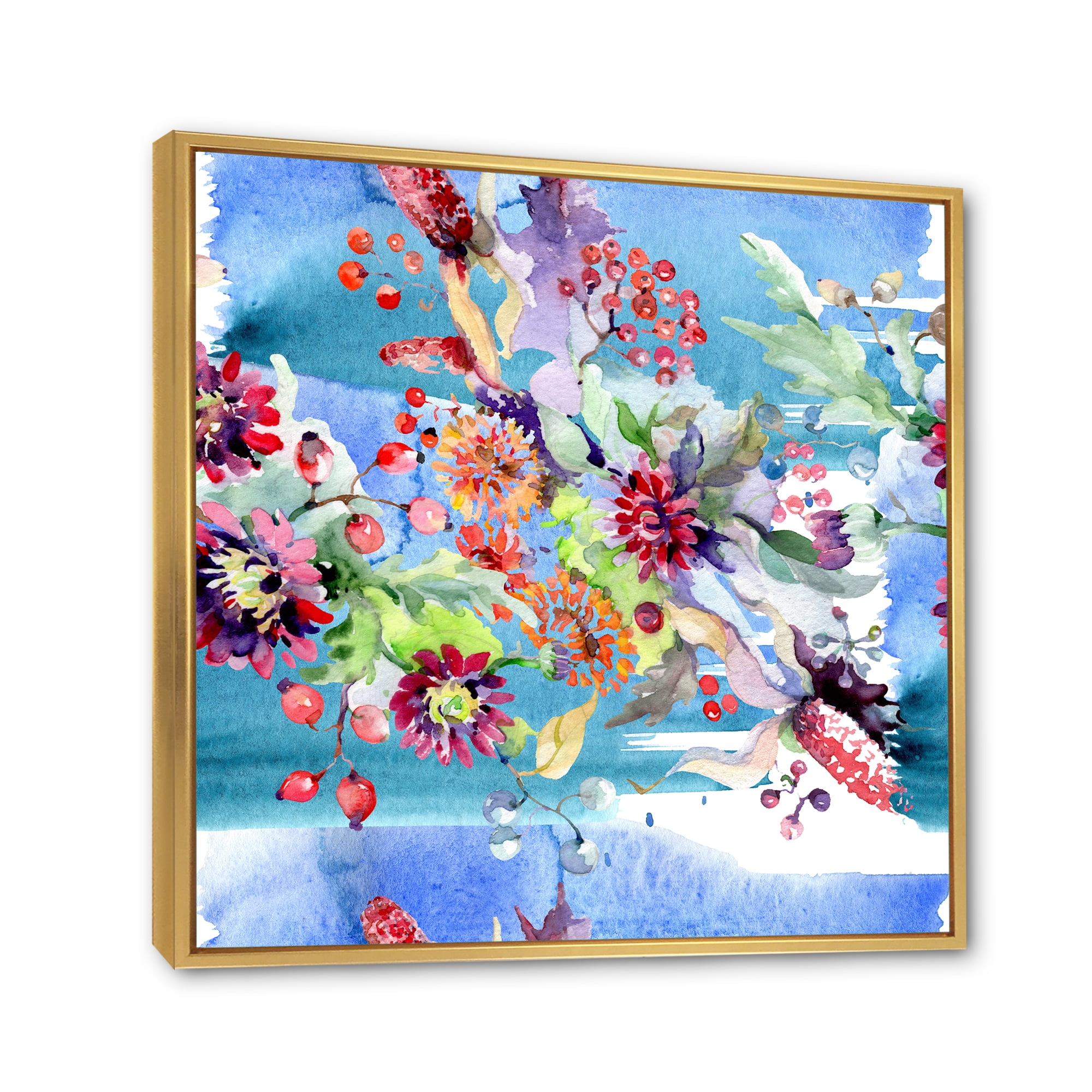Wildflowers and Vibrant Wild Spring Leaves XIII 36 in x 36 in Framed Painting Canvas Art Print, by Designart